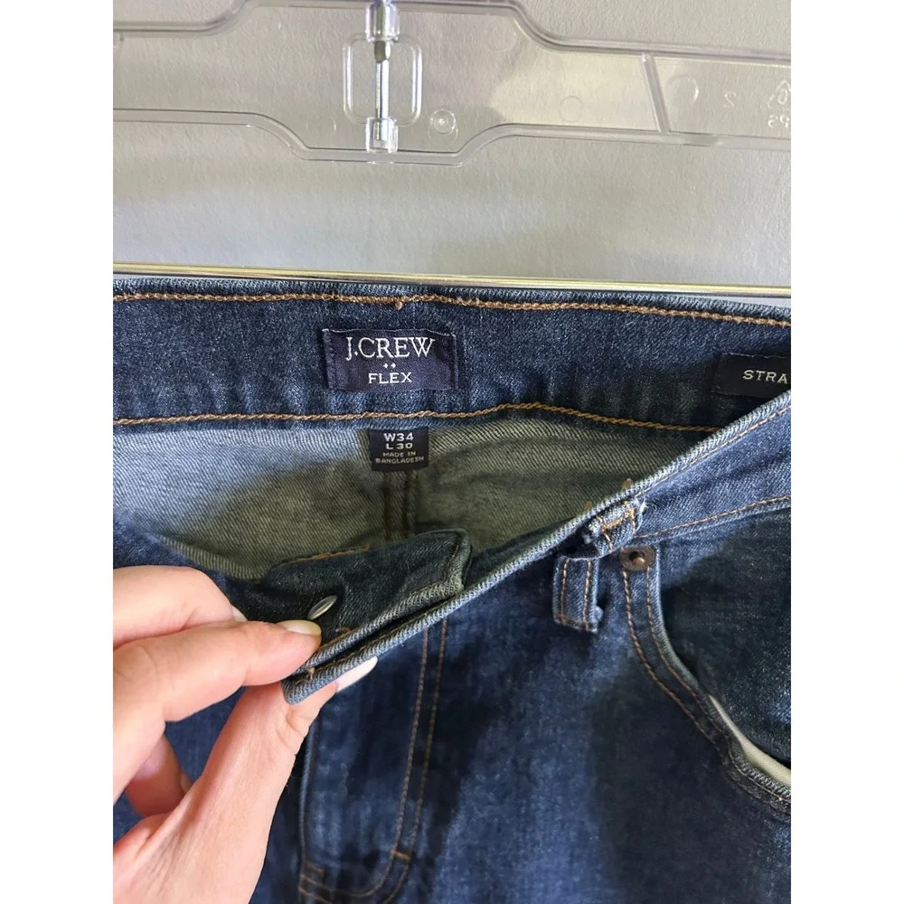J.Crew Flex Straight Fit Jeans Mens 34x30 Dark Wash Blue Denim Pants